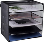 EASEPRES 5 Slot Mesh Desk Organizer Tray, File Paper Letter Folder Holder Desktop Paper Sorter Mail Organization Rack Storage Accessories, for Office Home School Classroom, Black, 2 Pack