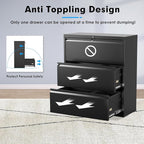 Pataku Metal Lateral File Cabinet with Lock, Steel Lateral Filing Cabinet 3 Drawer, Locking Office Home Wide Organization File Cabinet for Hanging Files Letter/Legal/F4/A4 Size(3Drawer/Black)