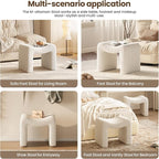 ZYKZYK Ottoman Vanity Seat, Plush Velvet Backless Stool and Small Foot Rest, Modern Accent Seating for Bedroom, Makeup Table or Living Room, White