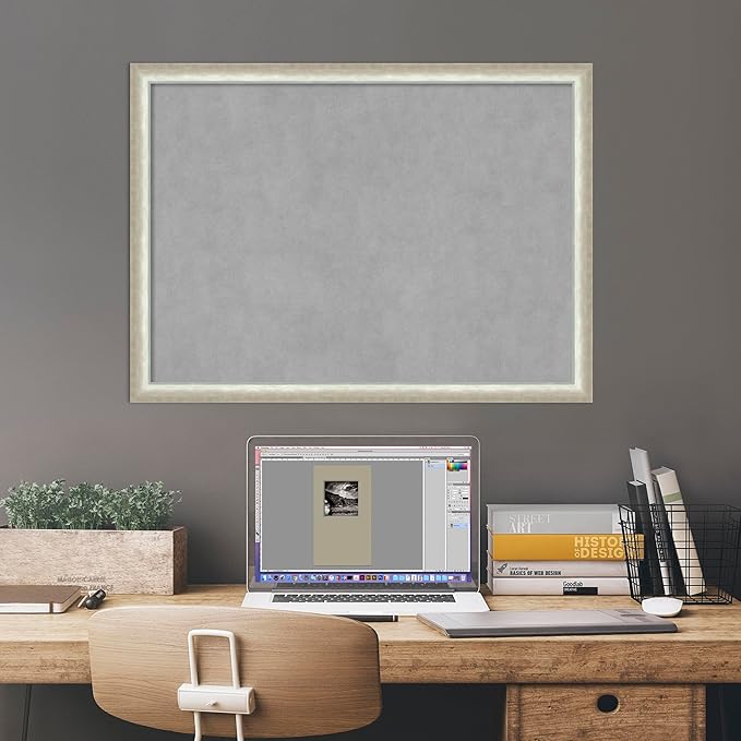 Amanti Art Silver Framed Magnetic Board 22x30 Medium Vision Board for use with Magnets, 100% Metal Sheet to Display Items as Office Decor or for Home Organization in mudroom, Kitchen or Kids Room