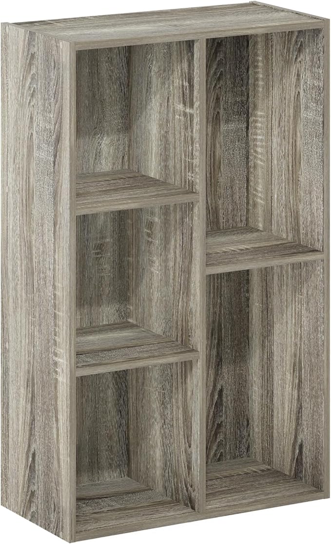 Furinno LUDER Book Shelf, 5-Cube Bookshelf, Reversible Bookcase, 9.4 x 19.5 x 31.5, for Living Room, Bedroom, Home Office, French Oak