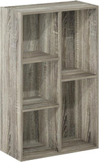 Furinno LUDER Book Shelf, 5-Cube Bookshelf, Reversible Bookcase, 9.4 x 19.5 x 31.5, for Living Room, Bedroom, Home Office, French Oak