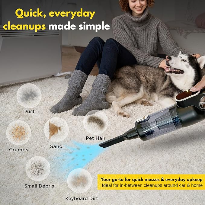 Luminoire Car Vacuum Portable Cordless, 18500Pa Cordless 2-in-1 Vacuum & Air Duster, 5000mAh Battery, 130W Brushless Motor, Handheld with LED Light, Multi Nozzles for Car, Home, Office, Pet