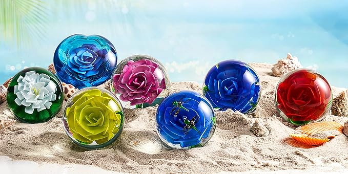 EUSTUMA Hand Blown Glass Flower Paperweight Figurine for Office Desk.Give You A Gift from The Person You Love, The Garden Decoration. (Yellow Flower)