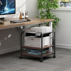 Fannova Under Desk Printer Stand, 20 Inches Deep Large Printer Table with Height Adjustable Storage Shelf, 2 Tier Rolling Printer Cart with Wheels for Home Office - Rustic Brown