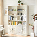 RWYHG 70in Tall Bookshelf 6 Tier Bookcase with Barn Doors and Adjustable Shelf, White Farmhouse Book Shelves with Storage Cabinet