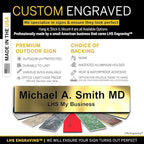 Personalized Name Plate with Choice of Mounting Holders for Walls, Doors, Cubicles, Hanging and More - Custom Brushed Brass Plastic Black Letters - USA Made 2x12 - M6