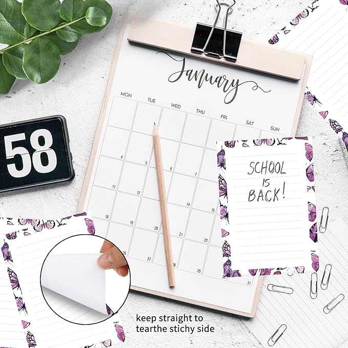 SXboxing Sticky Notes 4X6 Inches, 2 Pack Large Cute Self-Stick Pads, Bright Funny Memo Pads Easy to Stick for Home, Office Purple Butterfly