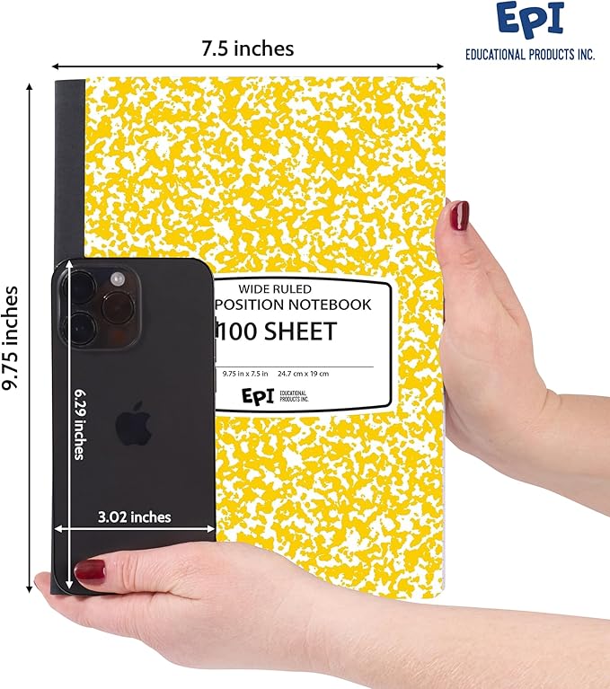 EPI 48 Pack Wide Ruled Composition Notebook Assorted Marble Colors - 200 Pages (100 Sheets), 9-3/4 x 7-½ - Classroom Back to School Supplies, Heavy Duty, Durable Hardcover Office Notebooks, Sewn