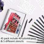 Tebik 45 Pack Planner Colored Pens, 40 Colors Pens with 5 Stencils, Fineliners for Journal Planner Note Calendar Writing Coloring, Drawing, School Office Art Supplies