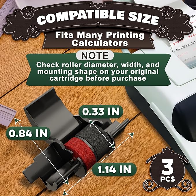 3 Pack IR40T Calculator Ink Roller, Black/Red - Compatible with Casio HR-170RC, HR-100TM / Canon P23-DHV, P170-DH3 / Sharp EL-1801V, EL-1750V & More - Individually Sealed Calculator Ink Cartridge