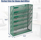 EASEPRES 6 Tier Desk File Organizer, Mesh Hanging Wall Mount Document Organization Stand, Desktop Vertical Mail Paper Folder Holder Rack with Bottom Tray for Office Cubicle, Sides Closed, Dark Green