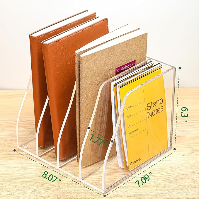 AIDIMOO Acrylic Magazine File Holder, 4 Vertical Compartments Desk Document Sorter Organizer, Clear Folder Rack Binder for Office, Documents, Tablets, Magazines, Books – Home/Classroom Rack