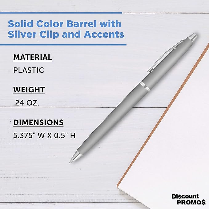 DISCOUNT PROMOS Langham Ballpoint Pens Set of 10, Bulk Pack - Black Ink, Great for Office, School, Business, Tradeshows - Silver