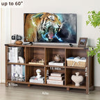 Joaxswe 8 Cube Book Shelf, Farmhouse Wood Long Storage Organizer Bookcase, 62" Horizontal Brown Walnut Console Closet Bookshelf, Hallway TV Stand for Entryway, Display Cabinet Book Case for Office