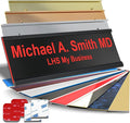 Custom Name Plate with Choice of Mounting for Walls, Doors, Cubicles, Hanging and More - Personalized Black Plastic Red Letters - USA Made 2x10 - B19
