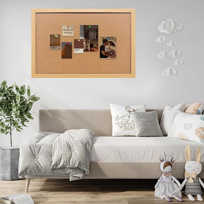 Yunihome Cork Bulletin Board, 48x36 Inches Hanging Cork Board Wooden Framed with Pins for Wall, Dorm Room, Office, Home Decor – Natural Cork & Black Frame