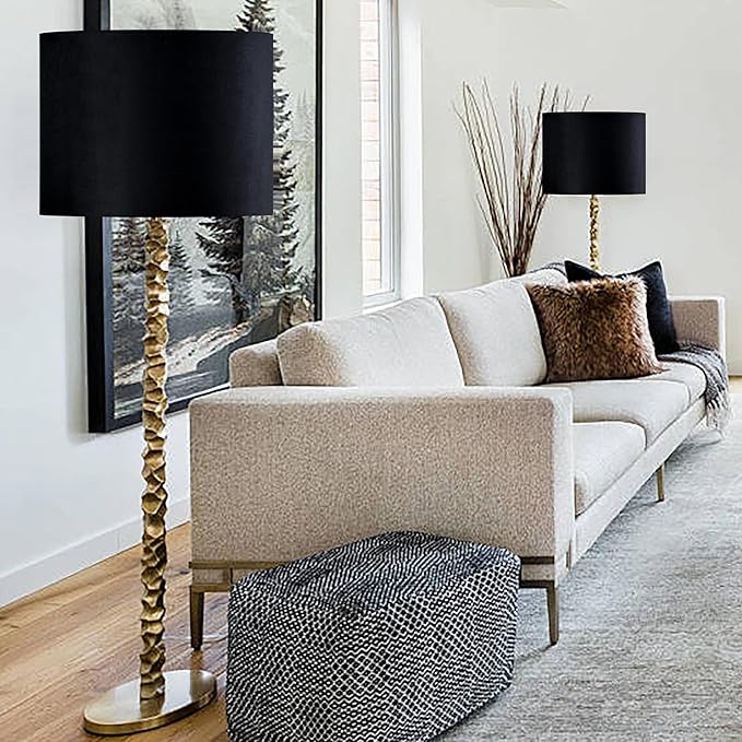 GO&SO Black Velvet Lamp Shades Set of 1 Large Drum Lampshades -16" Top x 16" Bottom x 12" High(Spider) Traditional Fabric Lamp Shade for Table Lamps - Replacement Lampshade - Assembly Required