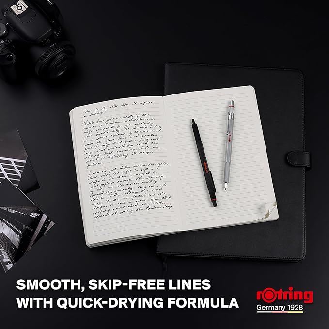 Rotring 600 Gel Pen | 0.55 mm | Black Ink | Silver Metal Body Pen | Non-Slip Knurled Grip & Hexagonal Barrel | Refillable