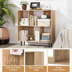 Tangkula 4 Cubby Open Bookcase, 3-Tier Freestanding Bookshelf with Detachable Metal Legs, Anti-toppling Device, Anti-Falling Baffles, Modern Cubicle Display Shelf (1,Natural)