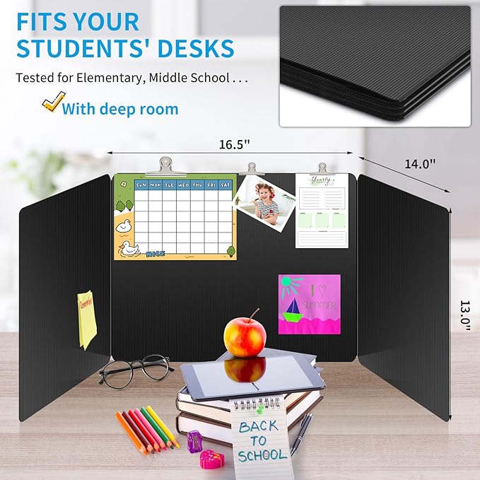 18 Pack Black Desk Dividers for Students, Privacy Shields Folder for Students, Durable & Waterproof Plastic Study Board, Classroom Teacher Supplies Test Divider, Includes Extra Labels