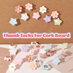 Sibba Thumb Tacks 30 PCS Colorful Cute Push Pins for Bulletin Board Star-Shaped Thumbtacks Decorative Flower Thumbtacks for Office Home and School Cork Board Cubicle Wall Accessories (Rainbow Colors)