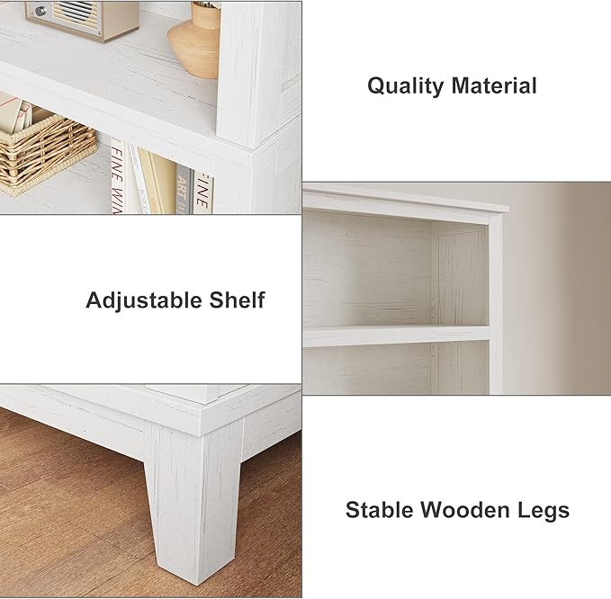 IDEALHOUSE 71" Farmhouse Bookshelf w/Adjustable Shelves & 31.5 in Whidth, 5 Tier Tall Bookshelf with Wooden Legs, Vintage Wooedn Book Shelf for Living Room Office (White, 71.3" H x 31.5" W x 11.8" D)