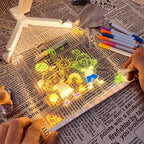 CAPOT Acrylic Dry Erase Board with Light 5.9 X 5.9” Light up Dry Erase Board with Stand as a Glow Memo LED Letter Message Board Led Note Board White Board with 7 Color Pen for Office School Home