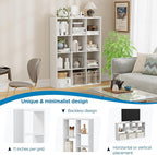 Jpiziso 12-Cube Storage Organizer, Wooden Cube Shelf Bookcase with Reinforced Thick Shelves, Heavy-Duty 36.93" L x 9.37" W x 48.82" H, for Living Room Bedroom Home Office, White