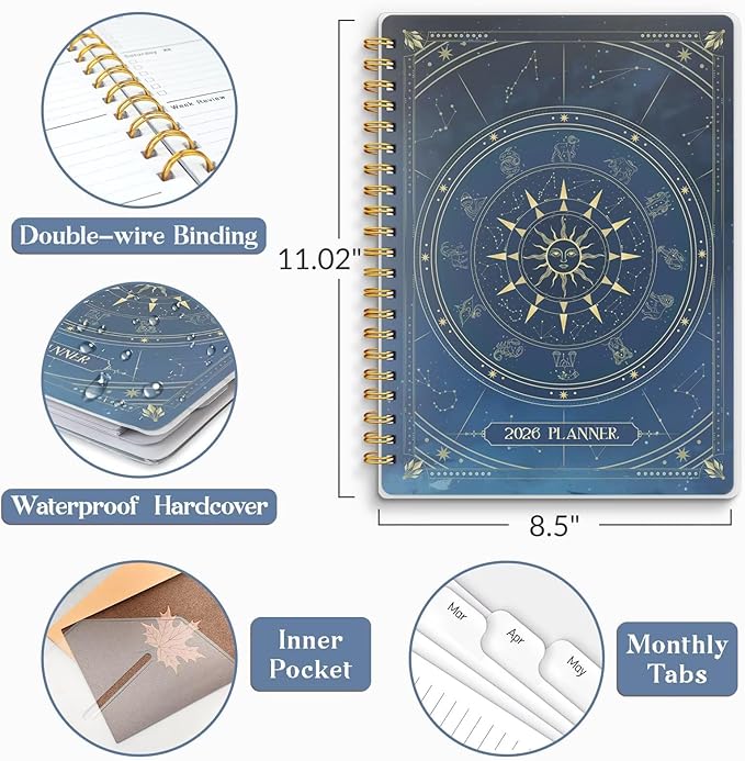2026 Planner 8.5 x 11, Large Weekly Monthly Planners with Tabs, A4 Spiral Bound Daily Calendar 2026 Planner, 12 Month Agenda from Jan. to Dec., Flexible Cover Appointment Book(Blue Tarrow)