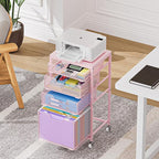 Sbanmao 4 Drawer Rolling File Cart Under Desk Storage, File Cabinets for Home Office, Mobile Filing Cabinet, Hanging File Organizer with Wheels, Utility Cart Printer Stand, Pink (Patent Pending)