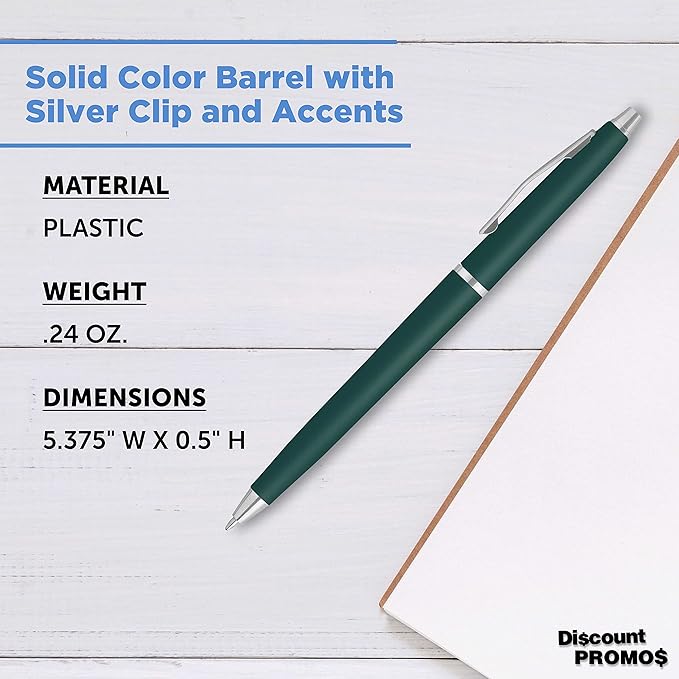 DISCOUNT PROMOS Langham Ballpoint Pens Set of 10, Bulk Pack - Black Ink, Great for Office, School, Business, Tradeshows - Hunter Green