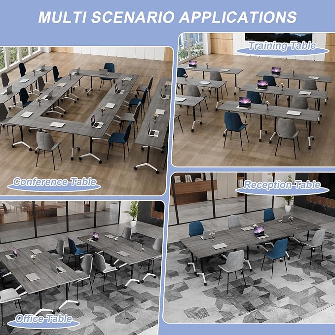 Conference Table Flip Top Mobile Conference Room Tables,Folding Conference Table with Wheels,Large Meeting Training Seminar Table Saving Space for Office Classroom(12C,47.2'')