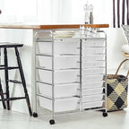 DORTALA 15-Drawer Rolling Storage Cart with Drawers, Rolling Utility Cart w/Removable Drawers & Universal Wheels, Tools Scrapbook Paper Organizer for School, Office, Home, Classroom (Clear)