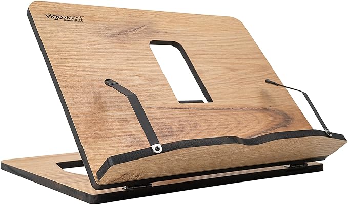 Vigo Wood Book Stand, Book Holder, Reading Stand, Cookbook Holder, Recipe Book Stand, Wooden Book Stands for Reading, Cookbook Stand for Kitchen, Book Holder for Reading in Bed (Oak)
