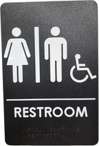 USA Made - Men's and Women's Restroom Signs ADA-Compliant Bathroom Door Signs for Offices, Businesses, and Restaurants, Black, Blue, Grey and Taupe/Tan Colors (Black Uni)