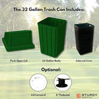 Campus Collection 32 Gallon Square Slatted 100% Recycled Plastic Heavy-Duty Commercial Outdoor or Indoor Trash Can with Push Top Lid | Great for Schools and Businesses - Green Granite