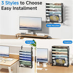 Lavatino 6-Tier Hanging File Organizer, Wall Mount File Holder for Mails Folders Papers Magazine Organization, Vertical Document Organizer for Office Home - Black