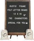 Felt Letter Board with Rustic Vintage Frame and Stand 12x16 inch,Grey Changeable Letter and Message Board Includes 792 Letters, Numbers and Symbols, Hook to Hang, 2 Canvas Bags