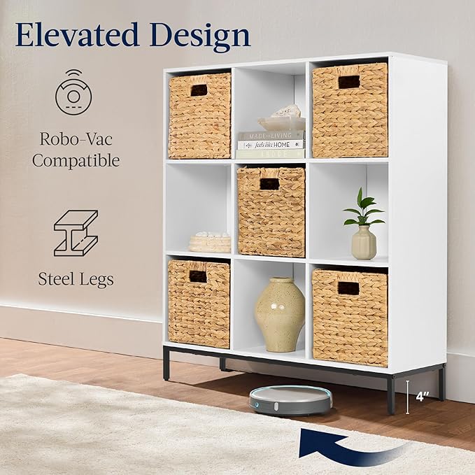 Best Choice Products 9-Cube Bookshelf, 3-Tier Wood Storage Bookcase W/Legs, 11in Shelf Opening, Cube Organizer, Living Room, Office, Nursery - White