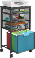 Sbanmao Rolling File Cart with 4 Storage Drawers, Filing Cabinet for Home Office, Hanging File Folder Organizer with Wheels Under Desk, Utility Craft Cart Printer Stand, Black, Patent Pending