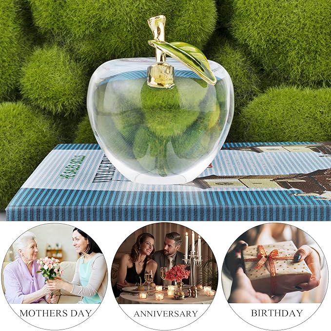 H&D HYALINE & DORA H&D Unique Crystal Apple Figurine Paperweight,Art Glass Apple Collectible Figurines Best for Lucky Christmas Eve Gifts/Great Wedding Decor Gifts