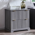 JXQTLINGMU 2 Drawer File Cabinet with Charging Station, 30" Fluted Lateral File Cabinet w/Files Hanging Rod for Letter/Legal/A4, Large Tabletop for Printer, Office Wood Printer Cabinets, Grey