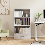 Tangkula 3 Tier Bookcase with Drawer, 42.5”Tall Freestanding Bookshelf with 3 Open Shelves & 1 Drawer, Anti-toppling Devices, Modern Display Storage Organizer for Home Office (White, 42.5" H)