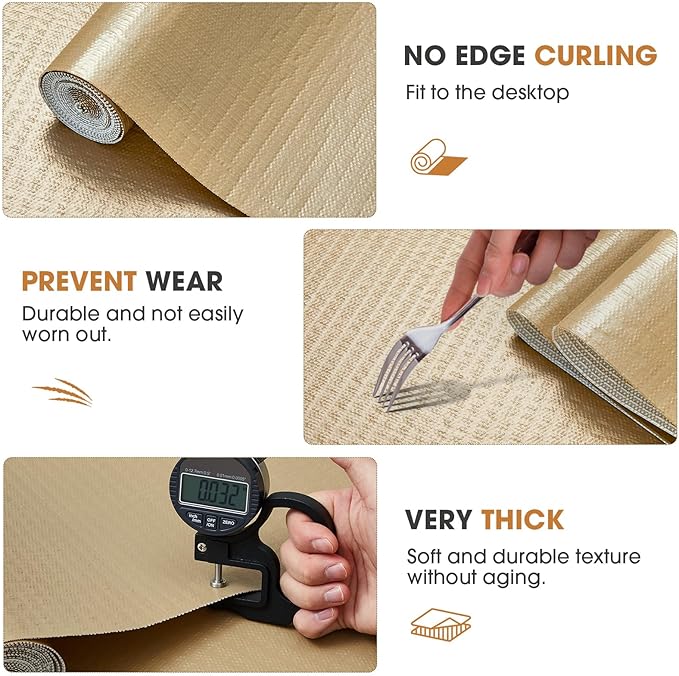 ALIUNI Drawer and Shelf Liner, Non-Slip Kitchen Cabinet Liners Non-Adhesive Thick Strong Grip Waterproof Washable Mats Protect Dresser Shelves Cupboard Bathroom Cabinets, Beige, 18 in X 30 FT