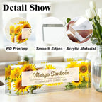 Ship Next Day-Custom Name Plate for Desk, Desk Name Plate Personalized, Acrylic Office Desk Accessories, Appreciation Gifts for Coworkers Employee Boss Teachers Women Men (Sunflower)