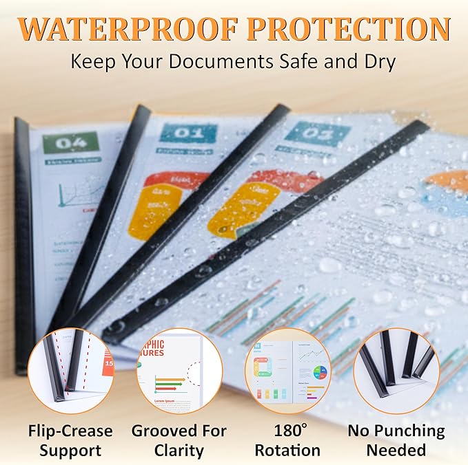 5 Pack Report Covers with Sliding Bar - Clear Plastic Presentation Folders for A4 & Letter Size Paper, 70 Sheet Capacity File Document Binder for School, Office, Resume & Business Use
