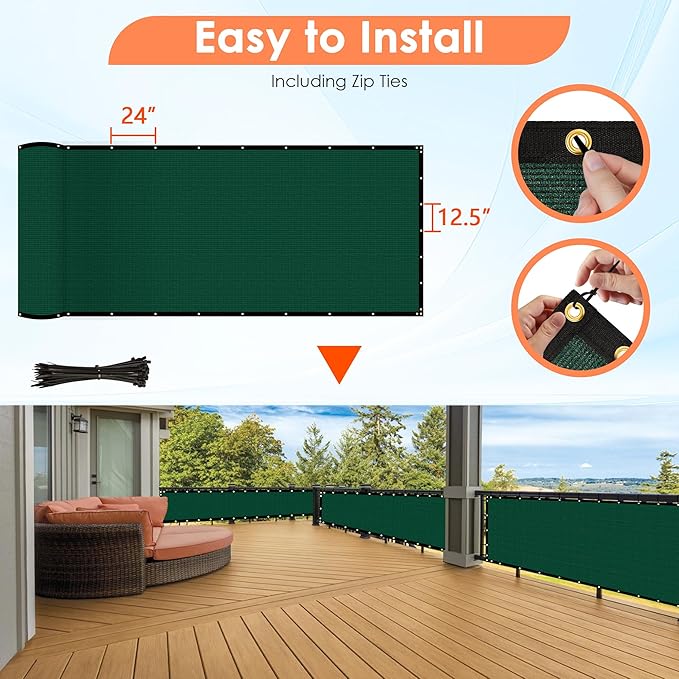 iCover 6x50ft Privacy Screen Fence, Outdoor Fencing Panels, Garden Windscreen Mesh Shade Sail Net Barrier, Include Reinforced Bindings and Brass Grommets Cable Zip Ties, Green