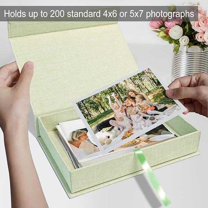Sprsthai 5x7 Archival Photo Storage Box with Lid – Stackable Memory Keepsake Organizer for Photos, Certificates, Jewelry & Scrapbooking Supplies Grass Green