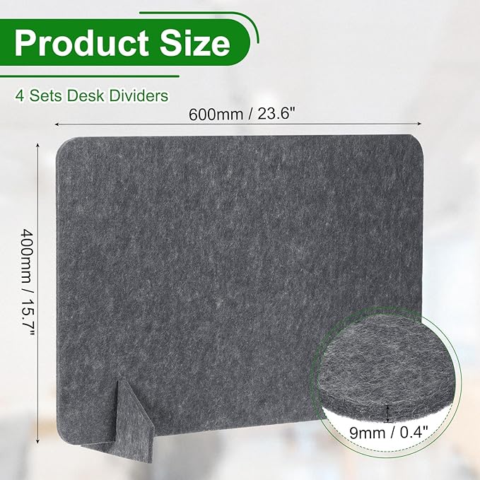 PATIKIL Desk Divider, 4 Set 24 x 16 Inch Acoustic Freestanding Desk Divider Desk Privacy Panel with 8 Pcs Support Feet for Library Office Workstation,Dark Grey